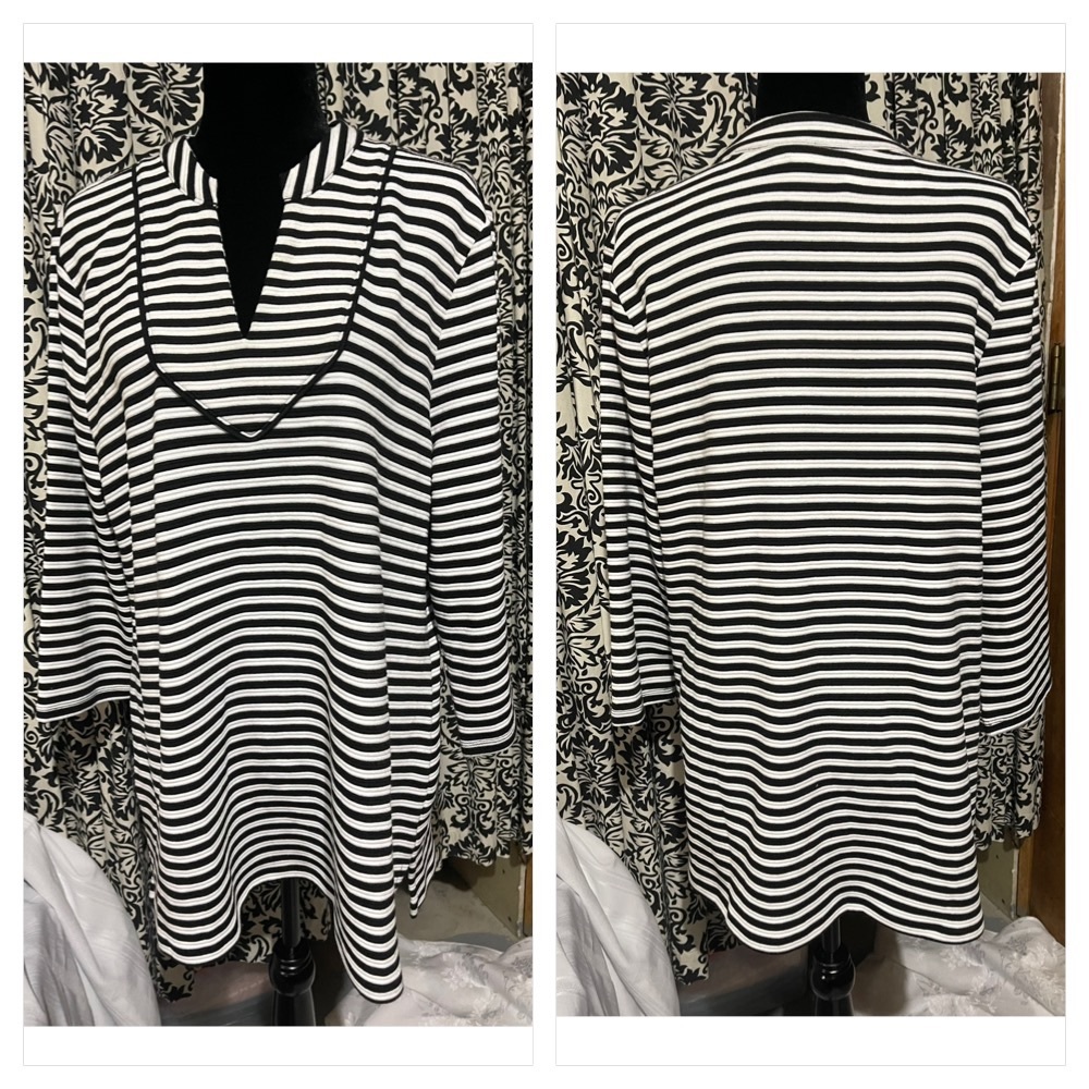 Charter Club Striped Split Neck Knit Top